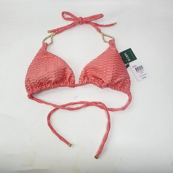 Despi Infinity Triangle Bikini Top M Shimmer Textured Halter Brazilian Peach - Picture 6 of 9